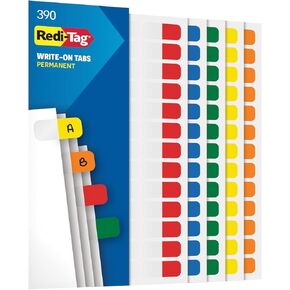 Redi-Tag Write-On Tabs, Permanent Adhesive Index Tabs, Assorted Pastel Colors: Pink, Purple, Blue, Teal, Green, 1" x 7/16", 130 Pack (1009306)