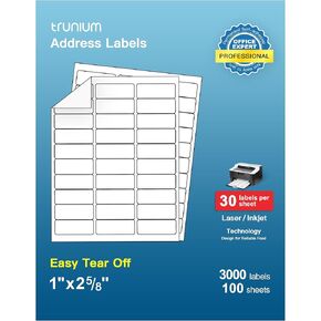 Shipping Address Labels, 1" x 2-5/8" Address Labels for Laser & Inkjet Printers, Mailing Labels for 5160, 5260, 8160, Strong Adhesive for FBA Label, Easy to Peel (100 Sheets, 3000 Labels)