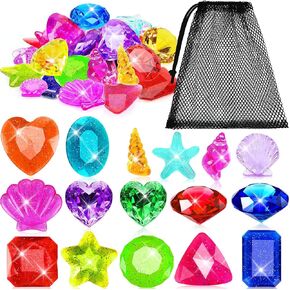 Marforever 25 pcs ألعاب حمام السباحة للأحجار الكريمة ، أحواض تجمع كبيرة ملونة ، Gems Pirate Treasure Diving Gems Diamond Pool Toys Toys Underwater Onderwater For Summer Swimming Gift Boys Girls Girl Game Game Award