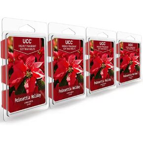 UCC Christma Wax Melts with Strong Fragrance, Holiday Long Lasting Premium Plant Based Natural Soy Scented Melts Cubes, Wax Melts Tarts, Colored Wax Melt - 4 Pack