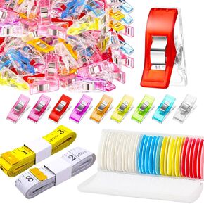 100 PCS مقاطع خياطة للنسيج واللحف/ 40 PCS طباشير الخياطة/ 2 PCS شريط النسيج قياس/ لوازم الخياطة 3 قطع/ مناسبة لقياس الحجم ، والعلامات ، والنسيج الثابت.