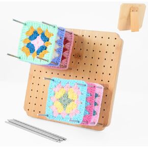 7.8" Crochet Blocking Board with 15 Pegs/Pins,Granny Square Blocking Board,Blocking Boards for Crochet Projects,crochet square blocking board,Wooden Crocheting Accessories Gifts for Crocheters.