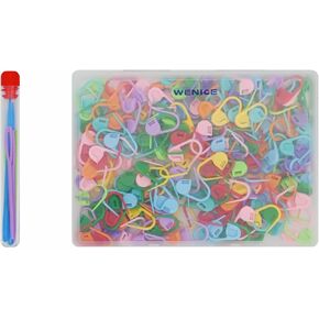 علامات غرزة Wenice 300pcs مع 6 قطع من إبر الخياطة الحادة الكبيرة ، وعلامات الحياكة الملونة