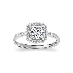 Halo Round Cut Engagement Ring for Women 925 Sterling Silver Promise Ring Statement Diamond Ring Bridal Jewelry Size Adjustable 3-10 (Silver)