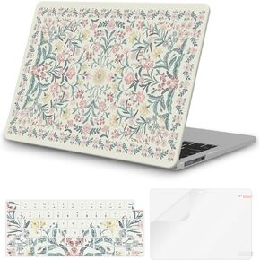 iCasso for MacBook Air 13 inch Case 2024-2022, 2025 M3 M2 Model A3113 A2681, Flower Pattern for MacBook Air 13.6 inch Case, Protective Hard Shell Case&Keyboard Cover&Screen Film, Pink Boho Floral