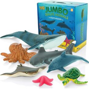Learning Minds Jumbo Sea Animals - Set of 7 Educational Ocean Fish Toys for Kids - Shark, Whale, Dolphin, Octopus Animal Figures - Toy Fish & Sea Creatures for Toddlers - Age 18 Months +