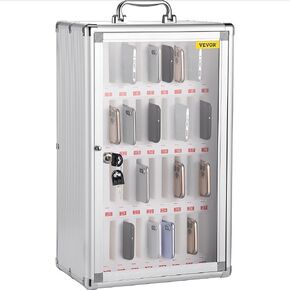VEVOR 36-Slot Cell Phone Locker – Silver Aluminum with Key Lock Portable Handle, Handwritten Tags, and Wall-Mount for Offices, Classrooms, Gyms