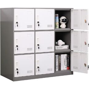 Metal Locker 9 Door Storage Cabinet, Steel Storage Lockers for Employees, Lockable Metal Cabinet with Lock and Ventilation, Office School Gym Storage Organizer