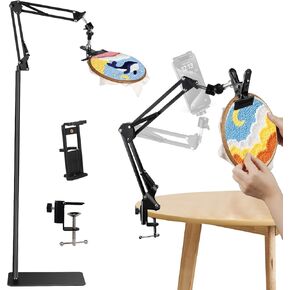 Black Adjustable Embroidery Hoops Stand for Hand Work,3-in-1 Hoop/Tablet/Phone Holder Floor Stand,Embroidery Desktop Stand，Lap Cross Stitch Frame with 360° Rotation,Hand Embroidery Stand