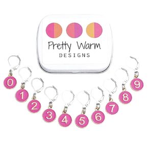 Rose Numbered 0 to 9 Locking Stitch Marker Counters for Knitting or Crochet with Storage Case | Handmade by Pretty Warm Designs | Row Counter Numbers Progress Tracker Metal Enamel Charm Removable Clip