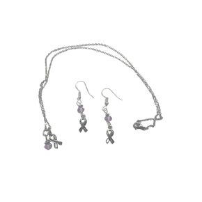 Stomach Cancer Periwinkle Ribbon Necklace & Earring Set