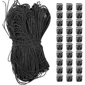 30Pcs Heavy Duty Cord Locks, Double Hole Draw String Clip with Elastic Cord, Plastic Spring Cord Lock Toggles Stopper Fastener for Drawstrings, No Tie Shoelaces, Paracord