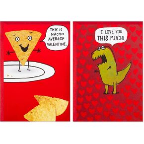 Hallmark Shoebox Pack of 2 Funny Valentines Day Cards (Dinosaur, Nachos)