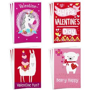 Hallmark Assorted Valentines Day Cards for Kids, 12 Cards with Envelopes (Unicorns, Bears, Llamas)