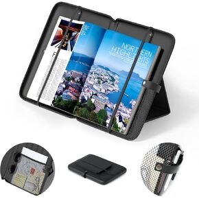 KDD 3 in 1 Book Stand for Reading, Portable Book Sleeve for Book Lovers with Mesh Storage Bag and 3 Pen Slots, Lightweight Book Holder with Retaining Strap, Reading Accessories Fits Book and Tablet