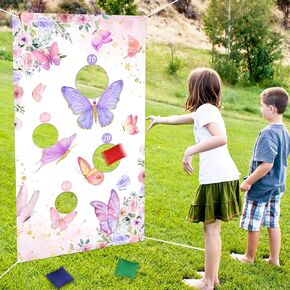 Serencatcher Butterfly Toss Toss Banner مع 3 أكياس الفول أكياس الفاصوليا الفاصوليا كيس إرم ألعاب خلفية لألعاب الفراشة الحفلات