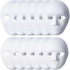 12 حزمة DIY أقنعة الوجه الكاملة ورقة Mache Masks قناع الحرف البيضاء الأقنعة القابلة للطلاء أقنعة الأزياء الفارغة للتنكر ، تأنيب ، حفلة رقص ، حفلة عيد الهالوين لتزيين