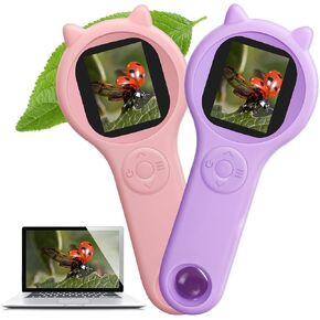 2 Pcs Microscope for Kids Portable Handheld Magnifying Glass for Kids Mini Digital Microscope for Kids Educational Science Toys Birthday Gifts Miniscope Geology for Kids Boys Girls