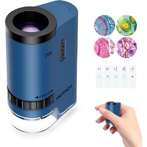 Science Mini Microscope Pocket for Kids: 70x Portable Handheld Miniscope with 5Pcs Slides - Birthday Gift for Nature Learning Outdoor Exploration Minilabster Children Boys Girls 4 5 6 7 8 9 10