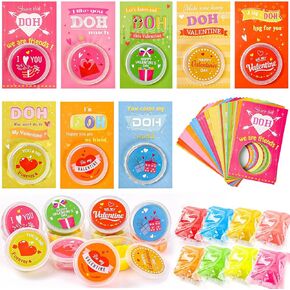 32 Pack Valentines Day Cards for Kids with Playing Dough, Valentines Day Gifts for Kids, DIY Valentine Party Favors, Valentines Day Exchange Cards for Boys Girl Classroom School Party Supplies