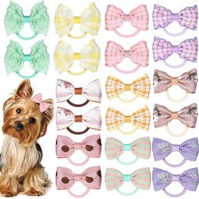 20 Pcs Dog Bows with Rubber Bands, Dog Bows Small Size Dog Hair Bows, Yellow Pink Dog Bow Tie Decoration Yorkie Accessories for Small Dogs Girl Maltese Pet
