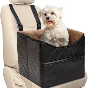 Dog Car Seat Small Medium Sized for Dog & Cats Under 30lbs,Upgraded Washable PU Elevated Safety Booster Car Seat Front & Rear Seat with Pocket Black