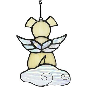 Stained Glass Angel Wings Dog Memorial Gifts for Loss of Dog Sympathy Gift Suncatcher, Rainbow Bridge Pet Passing Away Remembrance in Memory, Dog Bereavement Gifts for Loss of Pet,Yellow