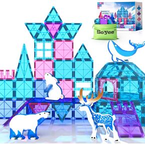 Magnetic Tiles Frozen Toys Arctic Animal Magnet Tiles Toddler Toys for Girls Ages 3-5 4-7 6-8 Pretend Play Magnetic Toys Building Blocks Kids Toys Gifts for 3+ Year Old STEM Learning and Fun