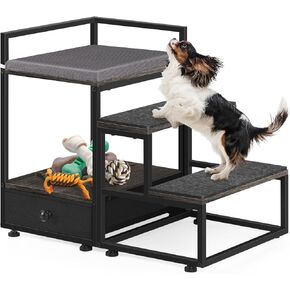 smusei Pet Window Perch Dog Stairs for Small Dogs, Elevated Pet Bunk Bed with Removable Steps, Pet Seat Platform with Mat Cat Dog Steps for Sofa Couch, Non-Slip and Sturdy