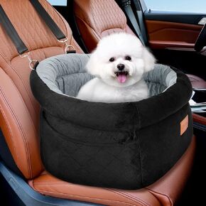 Cozy Dog Car Seat for Small Sized Dogs, Memory Foam Dog Booster Car Seat Under 25lbs, Eleveted Pet Car Seat, Car Dog Bed with Washable Removable Cover and Pockets, Black&Brown