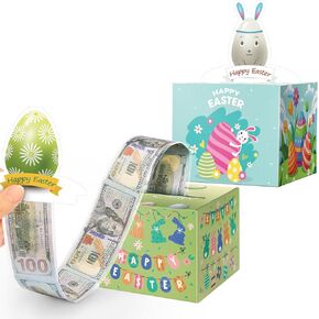 Linelglobal Easter Money Box للحصول على هدية نقدية مع حقيبة بلاستيكية شفافة ، وسحب وضع الأموال ، والفرخ ، والبيض ، والأرنب 2 حزمة