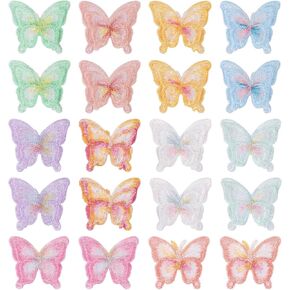 20 Pcs Butterfly Lace Trim, Lace Butterfly Patches 10 Colors Double Layer Organza Embroidered Butterflies Applique Patch Sew on Butterfly Decorative Patch for Clothing Lace Butterfly for Wedding Hair