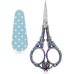 Vintage Small Embroidery Scissors with Leather Cover Stainless Steel Bird Crochet Scissor for Craft Thread Cross Stitch Sewing Artwork Handicrafts Scissors