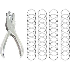 40 PCS 1 بوصة حلقات الموثق حلقات كتب فولاذية مطلية بالنيكل مع 1 PCS Metal Single Host Punch