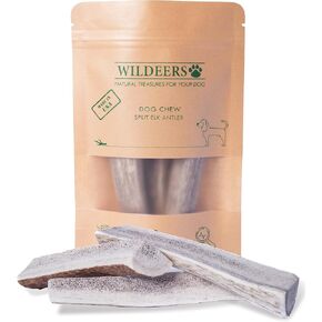 Wildeers Split Elk Antlers for Dogs, Small, 3-Pack, Made in USA, Grade A Antler Dog Chews Bones for Puppies and Small Breeds, 4-5" Long, Naturally Shed, Healthy Treat