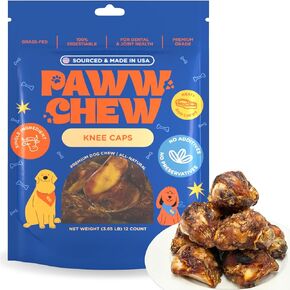Knee Caps for Dogs, 100% Natural, Single Ingredient (12 Pack) Made and Sourced in the USA, High Protein, Grass-Fed Beef Knee Caps & Knuckle Bones, Long Lasting Cow Knee Caps, Meaty Dog Bones