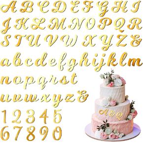Jspupifip 64 PCS كعكة أكريليك أبجدية أرقام أعلى ، رقم المرآة 0-9 والأبجدية A-Z يختار الكعك ديكور الذكرى السنوية لحفلات حفلات الاستحمام (الذهب)