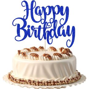 Happy Birthday Cake Topper- Glitter Happy Birthday Cake Decor, Handmade Anniversary/Birthday Party Supplies (Deep blue)