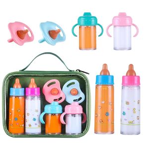 Magic Disappearing Milk and Juice Bottle with Pacifier,6 Pieces Pretend Play Feeding Toy Set with Package, Baby Doll Accessories for Girl