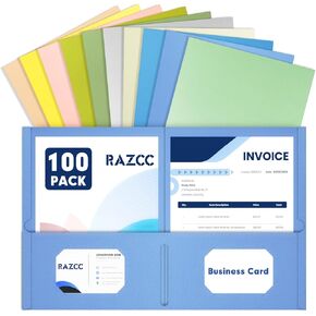 Two Pocket Folders, RAZCC 100 Pack File Folders with Pockets Fit Letter Size Paper, Thick Paper File Folder for School Office Business Home, Assorted 10 Colors