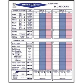 250 Premium Triple Score Sheets Cards Pads for Yahtzee Game