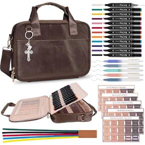 Pechor Leather Bible Cover Case for Men Women, Large Bible Bag Bible Study Supplies Church Bag Bible Journaling Kit with Shoulder Strap, Book Carrying Case Christian Gifts for Lady Teen Girls