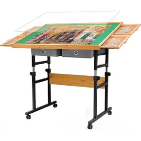 Puzzle Table with Wheels, for 1500 Pieces with Drawers and Cover, 35.4"x26.4" Adjustable Height & 45° Tilting, Puzzle Board for Adults