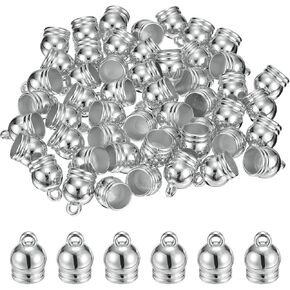 uxcell 100Pcs Tassel Cord End Caps, 11.8mm Glue in Leather Barrel Connectors for DIY Making Bracelets Pendant, Silver White