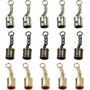 15 Pack Cord End Caps with Screws for Tassel, Tassel Cord End Cap with Screw and Chain Tassel Cord End Cap with Screw Cord Ends Leather Tassel Caps Cord End Caps for DIY Jewelry Making