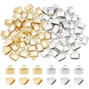 CHGCRAFT 72Pcs 2 Colors Flat Cord End Caps Alloy Glue-in Flat End Cap Tibetan Cord End Finding for Tassel Leather Cord DIY Craft Bracelet Jewellery Making, Platinum Golden, Inner Diameter 9x3mm