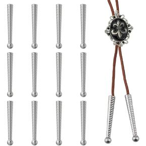 SUPERFINDINGS 20Pcs Silver Bolo Tie Tips End Caps Long Alloy Cord Ends Bolo Tie Tips Bolo Cap Replacement Findings Bolo Tie Buckle Accessories for Bolo Tie Inner Diameter 5.5mm