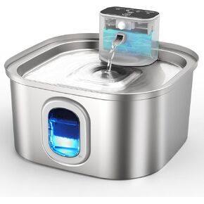Cat Water Fountain Wireless - 4000mAh Battery Operated Cat Water Fountain, 3.2L Stainless Steel Cat Water Fountain with Motion Sensor, Dual Filtration System, 2 Water Fountain Filters