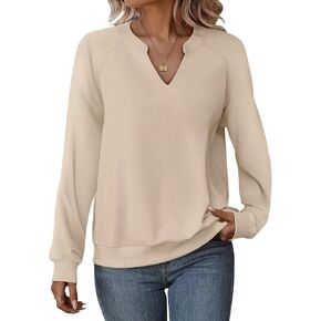 EADINVE Women Casual Long Sleeve V Neck Sweatshirts Cute Loose Fit Lightweight Pullover Tops in Kuwait