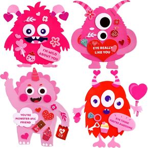 Valentine Monster Craft Kits DIY Valentines Monster Foam Magnet Arts and Crafts for Kids Valentine’s Day Party Ornaments Supplies 12 Sets